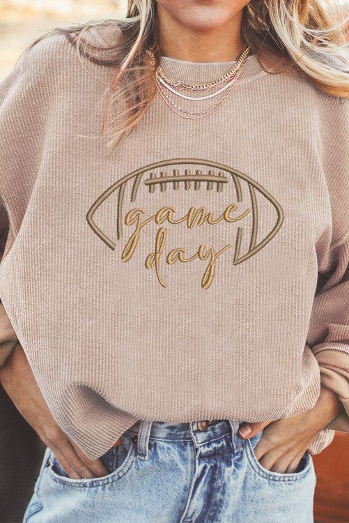 Football Game Day Embroidered Corduroy Sweatshirt